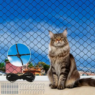 Produktbild von Katzennetz 6 x 3 m, schwarz, für Balkon, UV-beständig, wetterbeständig, Nylon, inklusive Befestigung