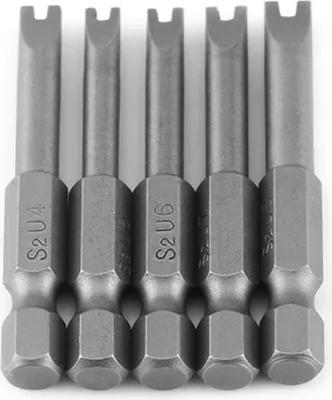Zdjęcie produktu dla 5 szt. zestaw końcówek wkrętakowych ze stali stopowej S2 o długości 50 mm z chwytem sześciokątnym 1/4" w kształcie litery U