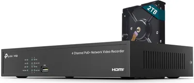 Obrázok produktu pre TP-Link VIGI NVR1004H-4P-2TB, 4 kanály/kanálov, 3840 x 2160 px, 720p, 1080p, 2160p, 3840x2160,1920x1080, 1680x1050, 1440x900, 1280x1024, 1024x768, 1280x720, 1280x720@60fps, 1920x1080@60fps, 3840x2160@30fps, H.264, H.264+, H.265, H.265+