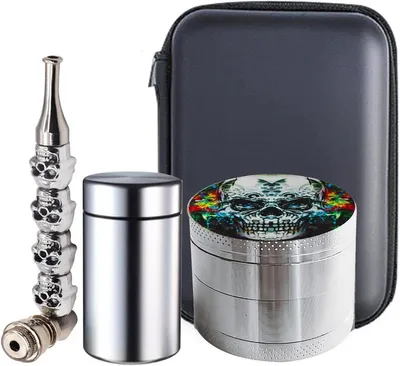 4-teiliges Kräutermühlen-Set mit Totenkopf-Muster und Stash-Glas - Perfekt für Kräuter und Gewürze