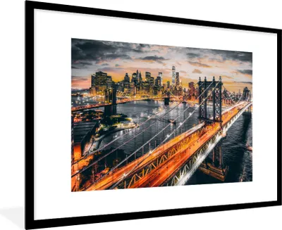 Produktbild von MuchoWow® MuchoWow® Gerahmtes Poster New York - Sonnenuntergang - Orange 90x60 cm - Poster mit zchwarzem Bilderrahmen - Wanddekoration - Fotos