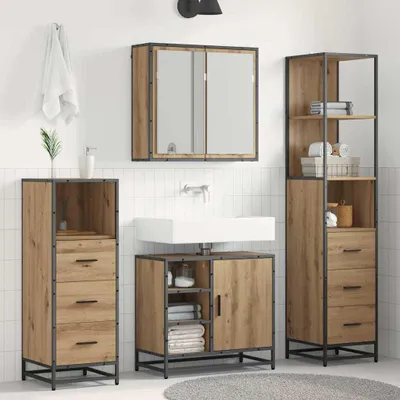 Immagine prodotto di Maison Exclusive - Set di mobili da bagno, 3 pezzi, legno effetto rovere artigianale, 65 x 33 x 60 cm