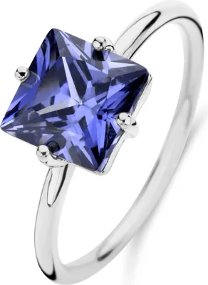 Produktbild von Neu Bling 9NB-1141-54 Silber Ring mit Zirkonia Stein - Lila - 8mm - Quadratisch - Größe 54 - Rhodium - Silber