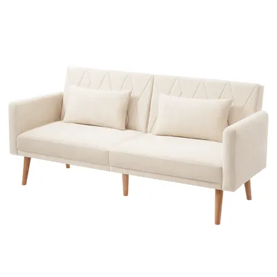 Produktbild von Kleines Sofa, Zweisitzer-Sofa, Schlafsofa, Schlafsofa mit Schlaffunktion, Schlafsofa aus Samtstoff, geeignet für Wohnzimmer