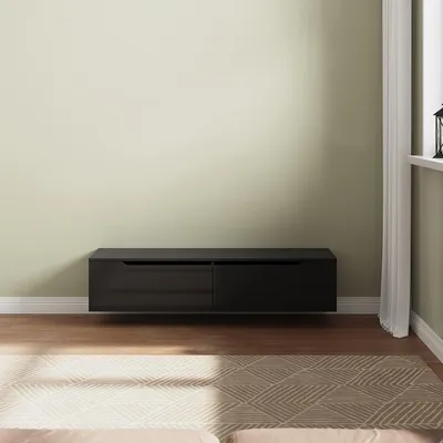 Produktbild von SONNI TV-Schrank Schwarz Hochglanz 140 x 35 x 30cm Ausgestattet mit RGB-Lichtleiste und Aufbewahrungsschrank Wandmontage möglich