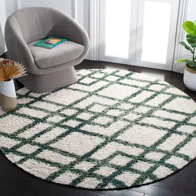 Marokkanischer Shag-Teppich, Elfenbein, 91x91 cm, Polypropylen
