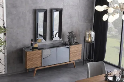 Productafbeelding van Zijtafel met 2 spiegels, commode, kast, zijtafel, buffet, met spiegels