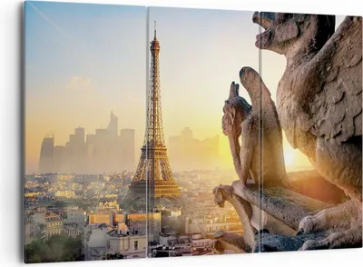 Produktbild von Bild auf Leinwand - Leinwandbild - 3 Teile - Wasserspeier Turm Eiffel - 165x110cm - Wand Bild - Wanddeko - Wandbilder - Leinwanddruck - Bilder - Wanddekoration - Leinwand bilder - CE165x110-4633