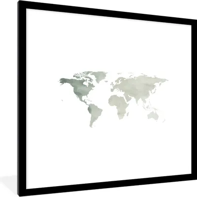 Produktbild von MuchoWow® MuchoWow® Gerahmtes Poster Weltkarte - Einfach - Grau 40x40 cm - Poster mit zchwarzem Bilderrahmen - Poster - Plakat im Rahmen