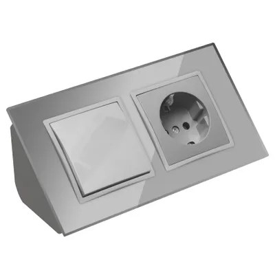 Produktbild von Glas Ecksteckdose Steckdose + Lichtschalter Steckdosenblock 45° Verteilerdose silber.