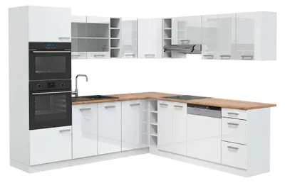 Produktbild von Eckküche Vicco R-Line Weiß Hochglanz/Weiß 247 x 237 cm, AP Eiche, Model 42205