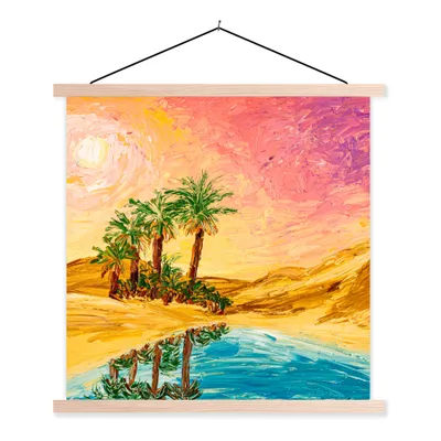 Produktbild von MuchoWow® Textilposter Gemälde - Öl - Palme - Natur - Wasser 120x120 cm mit holzfarbenen Rahmen - Textil-Poster