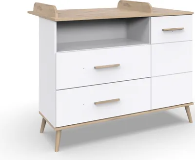 Produktbild von Wickelkommode >Fehmarn< in Weiß, Absetzung Viking-oak Nachbildung - 122x101x75 (BxHxT)