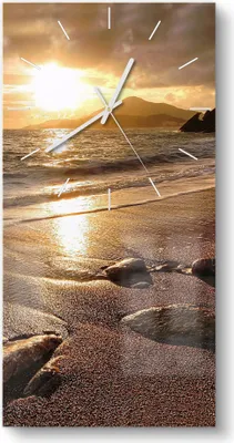 Produktbild von DEQORI Glasuhr 30x60 cm Modern 'Strand im Sonnenuntergang' Wanduhr Glas Uhr Design leise