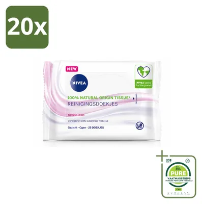 Imagen del producto de 20 toallitas limpiadoras suaves NIVEA para piel seca y sensible - Paquete grande - 20 unidades