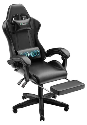 Immagine prodotto di Sedia da gaming, sedia da scrivania, sedia da ufficio ergonomica con funzione massaggio e poggiapiedi, sedie da ufficio, sedia da PC per il lavoro e il relax, nera