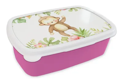 Obrázok produktu pre MuchoWow® Obedník Brotzeit Box na obed 11x17x6cm Opica - džungľa - akvarel Detský obedový box