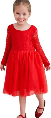 Produktbild von Ugitopi Mädchen Tüllkleid mit Spitze Festlich Rot 90 cm
