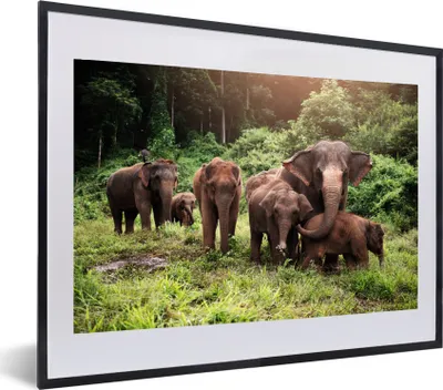 Produktbild von MuchoWow® MuchoWow® Gerahmtes Poster Elefant - Tiere - Wald - Gras - Grün 60x40 cm - Poster mit zchwarzem Bilderrahmen - Schlafzimmer - Plakat in Rahmen - Drucken