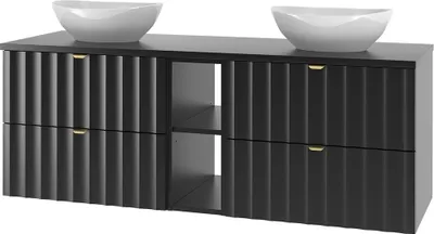 Produktbild von Waschbeckenunterschrank 140 cm breit inkl. Waschbecken in schwarz matt AVOLA-140