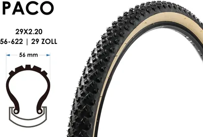 Produktbild von 29 Zoll Paco Tires MTB Fahrrad Reifen 29x2.20 Mantel Decke 56-622 Schwarz Beige