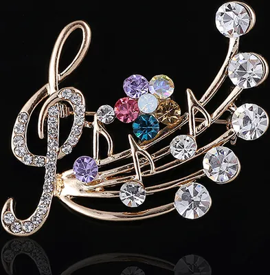 Produktbild von Damen-Brosche mit Musiknoten-Blüten-Strasssteinen, Schmuck, Party, Weihnachtsgeschenk