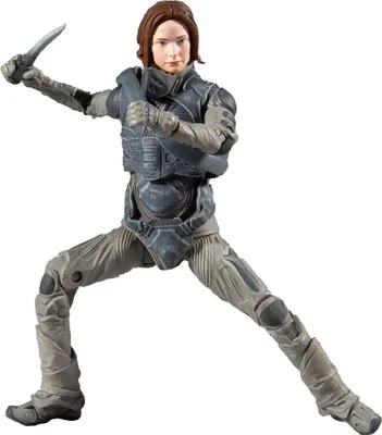 A female action figure in a dynamic pose, holding a knife.