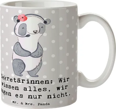 Produktbild von Mr. & Mrs. Panda Teebecher Sekretärin Geheimnisträgerin - Grau Pastell - Geschenk, haferl, Tasse, Trinkbecher, Keramiktasse, Pott, Büroweisheiten, wir sagen es nur nicht