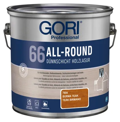 Produktbild von 2,5L Gori 66 Allroundlasur 7804 Burma Teak Lasur Holzschutz Holzlasur