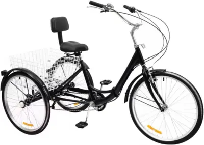 Produktbild von Dreirad Erwachsene Nevlo 24" – 7-Gang Trike für Senioren – Faltbar, Verstellbar, Mit Hinterkorb & Vorrem – Schwarz / Blau / Rot – 120kg Tragkraft