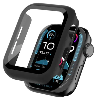 Produktbild von 360 Grad Smartwatch Hülle für Apple Watch Series 4 / 5 / 6 / SE1 / SE2 / SE3 44 mm mit Displayschutz Case Watch Cover Bumper Rundum Schutzhülle Uhr Bildschirmschutz Schwarz