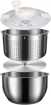Produktbild von 6L Salatschleuder Edelstahl Gemüsewäscher mit Deckel Trockner
