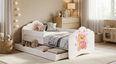 Image de Lit bébé Happy Babies - Avec matelas, tiroir et barrière de sécurité, 70 x 140, lits bébé filles et lits adolescents garçons Kids Bed  (M20)