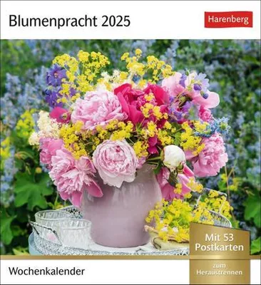 Zdjęcie produktu dla Kalendarz na rok 2025 "Blumenpracht" - kalendarz tygodniowy z 53 kartkami pocztowymi