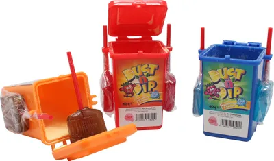Produktbild von Dust ´n Dip Lollytonne 2 Lollies mit saurem Pulver zum Dippen