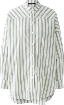 Produktbild von Oui Bluse, Grün Weiß, Größe 40, Oversized, Streifen-Design, kurzer Stehkragen