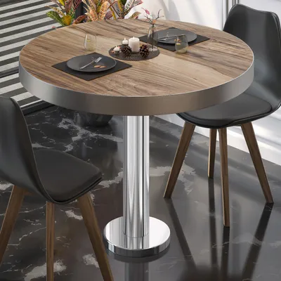 Produktbild von BML | Bistrotisch | Ø:H 70 x 77 cm | Sheesham / Edelstahl | Rund | Edelstahl Rand | Bistrotisch Gastro Tisch
