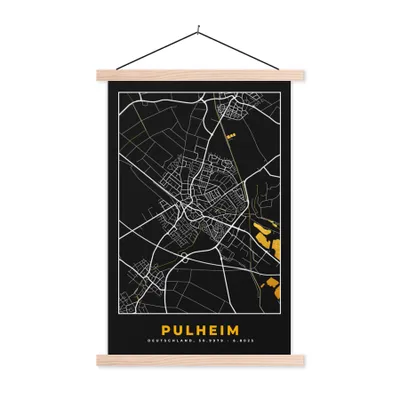 Produktbild von MuchoWow® Textilposter Gold - Deutschland - Karte - Stadtplan - Pulheim 120x180 cm mit holzfarbenen Rahmen - Textil-Plakat