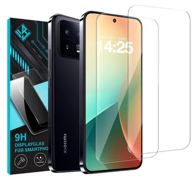A product shot featuring a smartphone and two screen protectors, with packaging in the background.