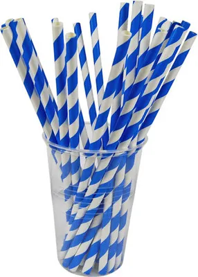 Produktbild von 200x Papiertrinkhalme Trinkhalme aus Papier blau/weiß Ø6mm 21cm