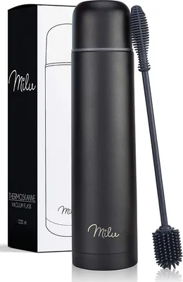 Produktbild von Milu Thermosflasche Thermoskanne Isolierflasche 1L - Isolierte Edelstahl Trinkflasche, 100% Auslaufsicher, Doppelwandisolierung 1000ml (Schwarz )
