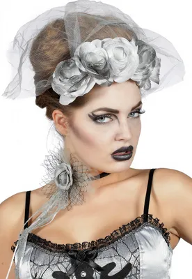 Produktbild von Brautschleier Zombie Rosen grau Haarreif Halloween