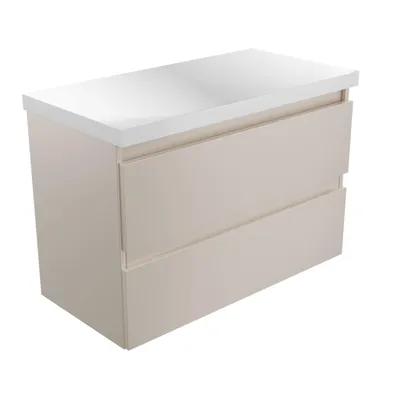 Produktbild von paplinskioebel - Waschtischunterschrank mit weißer Platte, CALPE 80 cm, Badezimmerschrank, Waschtischunterschrank aus Holz, Kaschmir matt, beige, WC