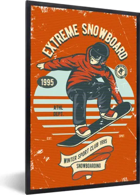 Produktbild von MuchoWow® MuchoWow® Gerahmtes Poster Snowboard - Mann - Retro 60x90 cm - Poster mit zchwarzem Bilderrahmen - Kunst