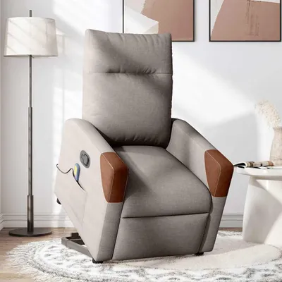 Image de vidaXL Fauteuil de massage avec releveur Taupe Tissu