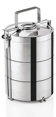 Produktbild von 4x Thermoetagentransportbehälter mit 3 Speiseeinsätze à 0,6 Liter, Ø 14 cm, Edelstahl
