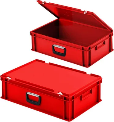 Produktbild von 2 Eurokoffer / Gerätekoffer, stapelbar, LxBxH 600x400x185 mm, PP, rot