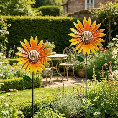 2er-Set Sonnenblumen-Windmühlen aus Metall, 94 cm, für Garten