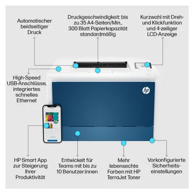 Produktbild von HP Color LaserJet Pro 4202dn - Drucker - Farbe - Duplex - Laser - A4/Legal - 600 x 600 dpi - bis zu 35 Seiten/Min. (einfarbig)/