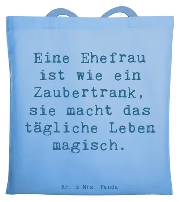 Produktbild von Mr. & Mrs. Panda Jutebeutel Spruch Magische Ehefrau - Sky Blue - Geschenk, Shopping Tasche, Liebe, Baumwolltasche, Freude, Magie, für, Laptoptasche, Familienmitglieder